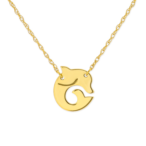 14k Yellow Gold Mini Dolphin Necklace