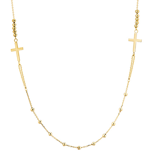 14k Yellow Gold Crosses and Beads Necklace 20in