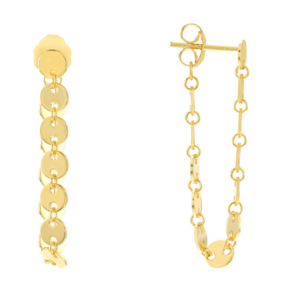 14k Yellow Gold Front to Back Full Mini Disc Drape Earrings