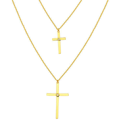 14k Yellow Gold Diamond Duo Crosses Necklace 18in Y41-410130FM