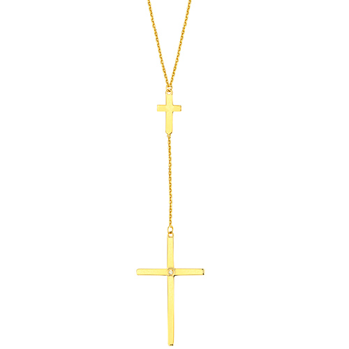 14k Yellow Gold Diamond Large and Small Cross Drop Necklace 18in