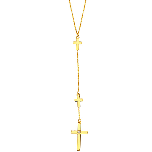 14k Yellow Gold Diamond 3 Crosses Drop Necklace 18in