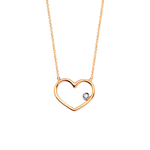 14k Rose Gold Wire .01 ct Diamond Heart Necklace