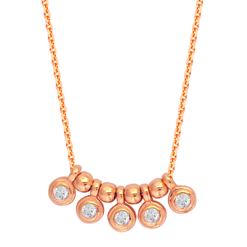 14k Rose Gold .05 ct tw Diamond Mini Discs and Beads Necklace