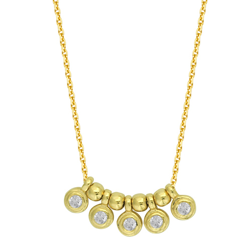 14k Yellow Gold .05 ct tw Diamond Mini Discs and Beads Necklace