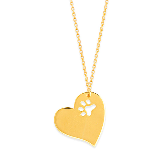 14k Yellow Gold Heart Dog Paw Necklace