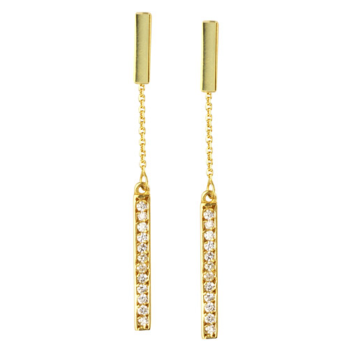 14k Yellow Gold 1/8 ct tw Diamond Double Bar Dangle Earrings