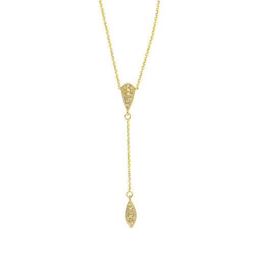 14k Yellow Gold 1/8 ct tw Diamond Teardrop Marquise Lariat Necklace
