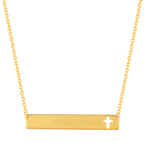 14k Yellow Gold Bar Cross Necklace