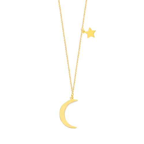 Crescent Moon and Star Necklace 14k Yellow Gold 