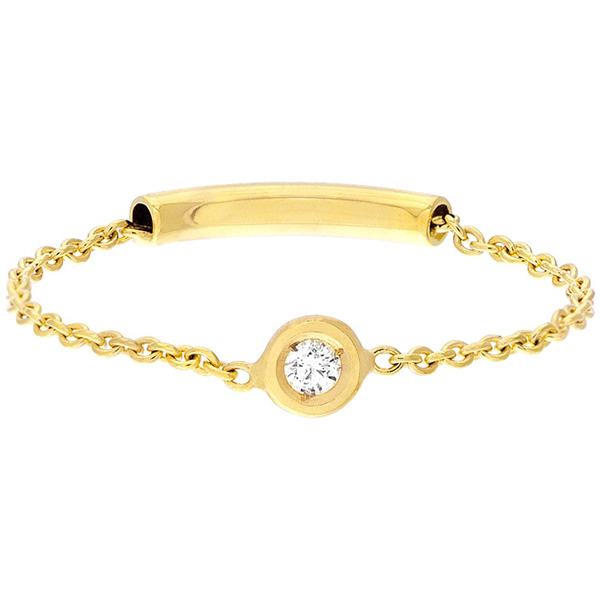 14k Yellow Gold .02 ct Diamond Bezel Set Chain Bar Ring
