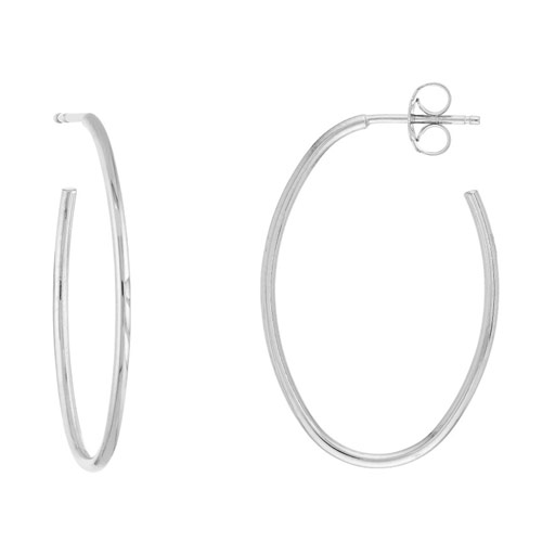 14k White Gold Slender Open Post Oval Hoop Earrings 1in