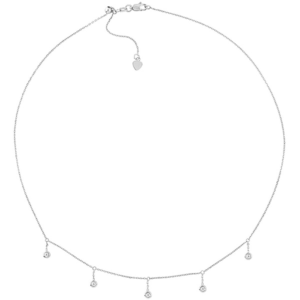 14k White Gold 0.15 ct tw Diamond Bezel Drop Adjustable Choker Necklace