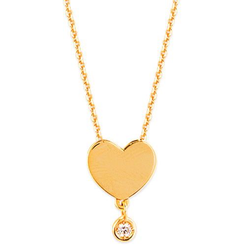 14k Yellow Gold Heart with Dangling Diamond Accent Necklace