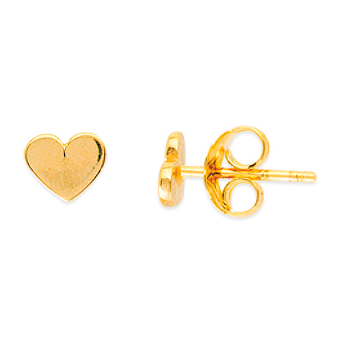 14k Yellow Gold Heart Stud Earrings