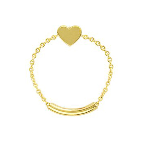 14k Yellow Gold Heart and Bar Chain Ring