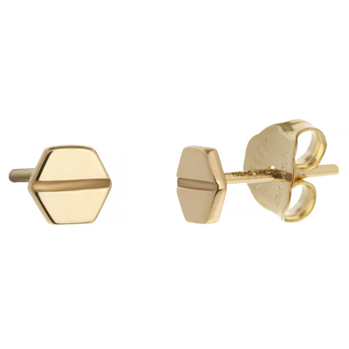 14k Yellow Gold Hexagon Screw Stud Earrings