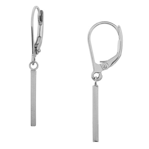 14k White Gold Mini Bar Dangle Leverback Earrings
