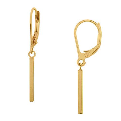 14k Yellow Gold Mini Bar Dangle Leverback Earrings