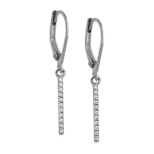 14k White Gold Cubic Zirconia Mini Bar Dangle Leverback Earrings