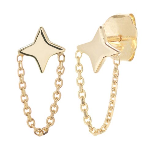 14k Yellow Gold Star With Chain Drape Earrings