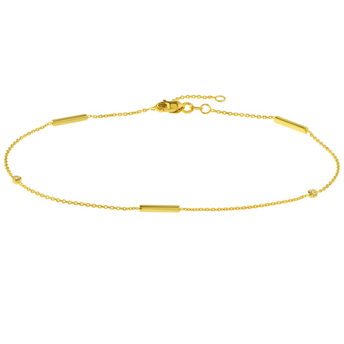 14k Yellow Gold .03ct Square Tube and Bezel Set Diamond Anklet