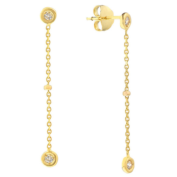 14k Yellow Gold 0.13 ct Diamond Bezel Drop Earrings with Beads