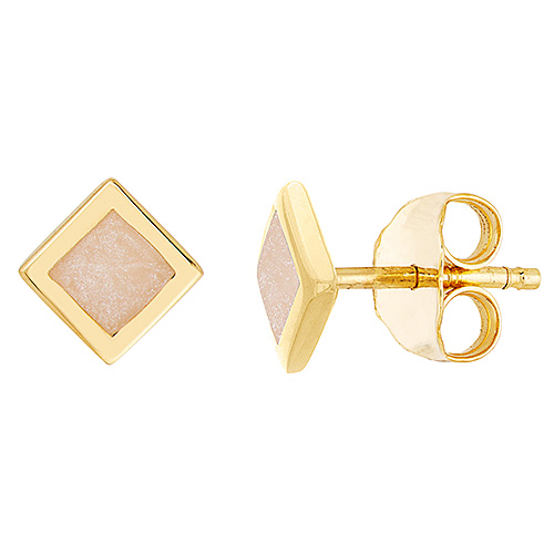 14k Yellow Gold Mother of Pearl Square Stud Earrings