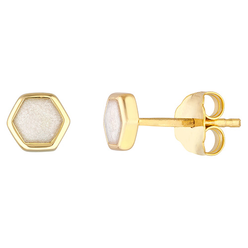 14k Yellow Gold Mother of Pearl Hexagon Stud Earrings