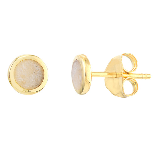 14k Yellow Gold Mother of Pearl Round Stud Earrings