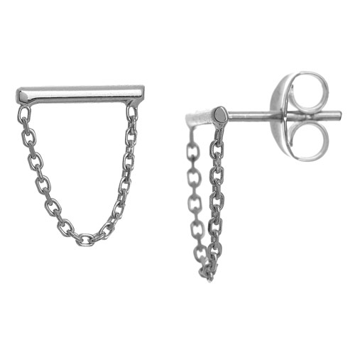 14k White Gold Small Bar And Drape Chain Earrings