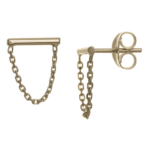 14k Rose Gold Small Bar And Drape Chain Earrings