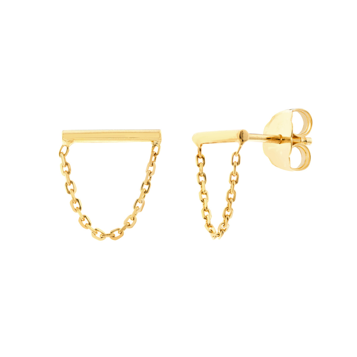 14k Yellow Gold Small Bar And Drape Chain Earrings