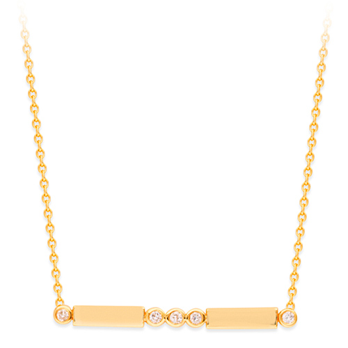 14k Yellow Gold 1/20 ct Diamond Bezels and Bars Necklace 18in