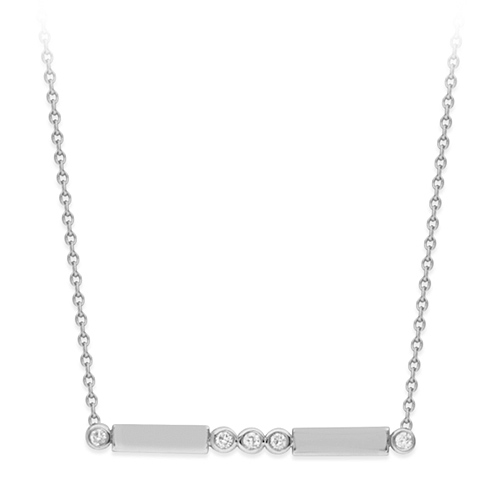 14k White Gold 1/20 ct Diamond Bezels and Bars Necklace 18in