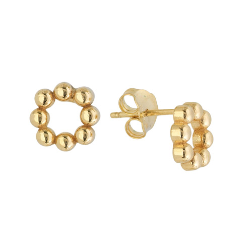 14k Yellow Gold Beaded Circle Post Earrings