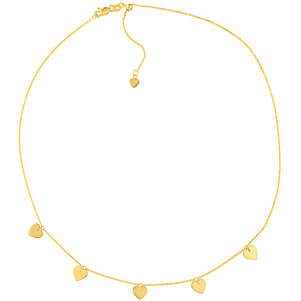14k Yellow Gold Heart Charms Adjustable Choker Necklace