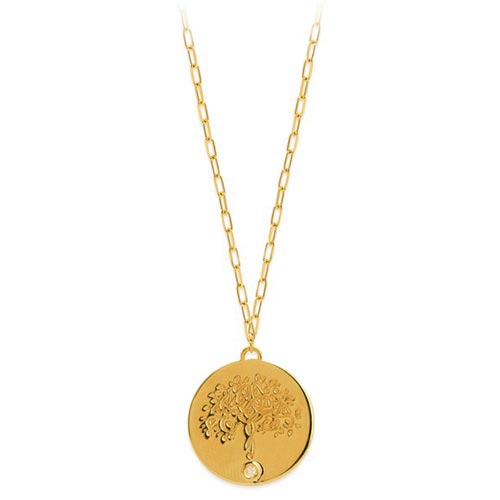 14k Yellow Gold .015 ct Diamond Tree of Life Necklace