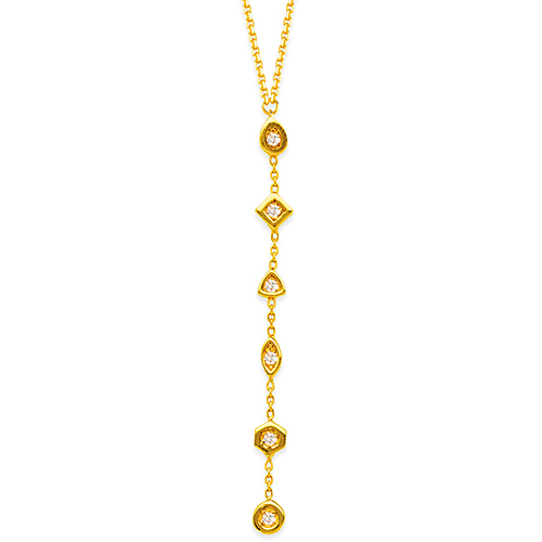 14k Yellow Gold Diamond Lariat Necklace with Mixed Elements 18in