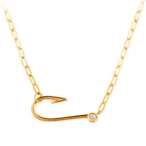 14k Yellow Gold Diamond Fishing Hook Necklace 18in Y41073430FM