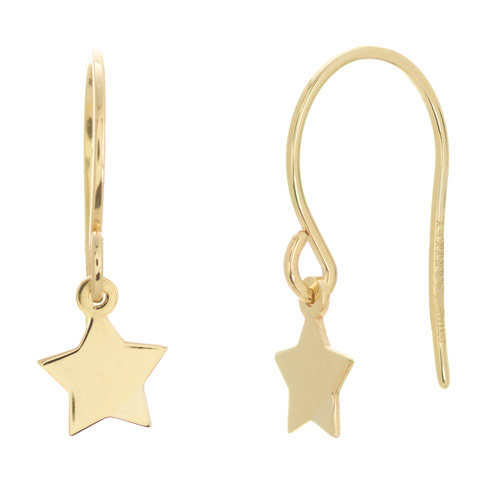 14k Yellow Gold Dangle Star Earrings with Shepherd Hooks