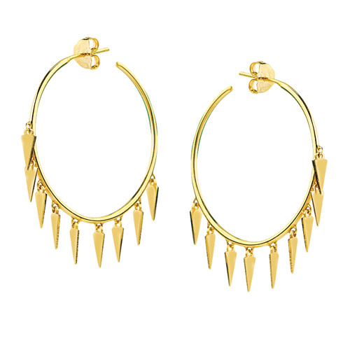 14k Yellow Gold Open Round Hoop Earrings With Dangle Triangles Y41370530FM
