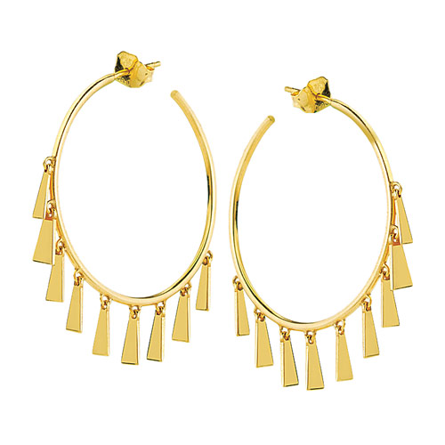 14k Yellow Gold Open Round Hoop Earrings With Dangle Tapered Bars