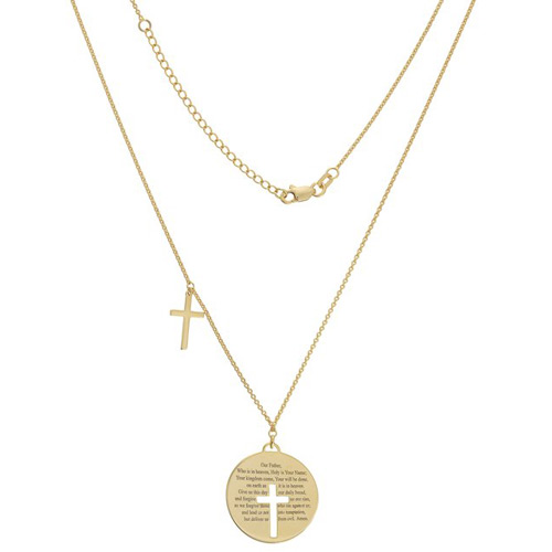 14k Yellow Gold Lord's Prayer Disc Necklace with Cross