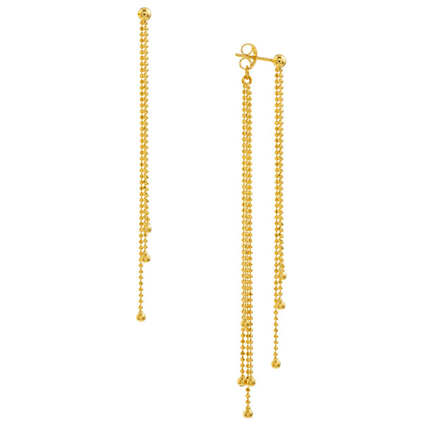 14k Yellow Gold Front to Back Diamond-Cut Bead Strand Fringe Earrings