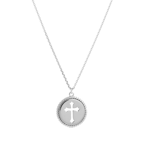 14k White Gold Small Pierced Cross Medallion Necklace
