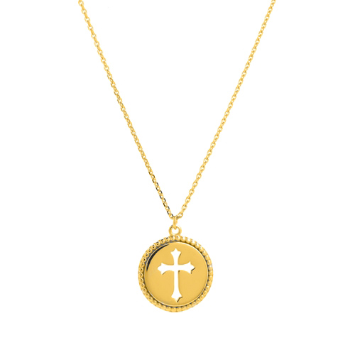 14k Yellow Gold Small Pierced Cross Medallion Necklace