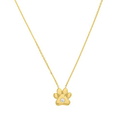 14k Yellow Gold .03 ct Diamond Paw Print Necklace