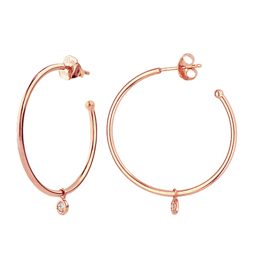14k Rose Gold Open Hoop Earrings with Diamond Bezel Dangle