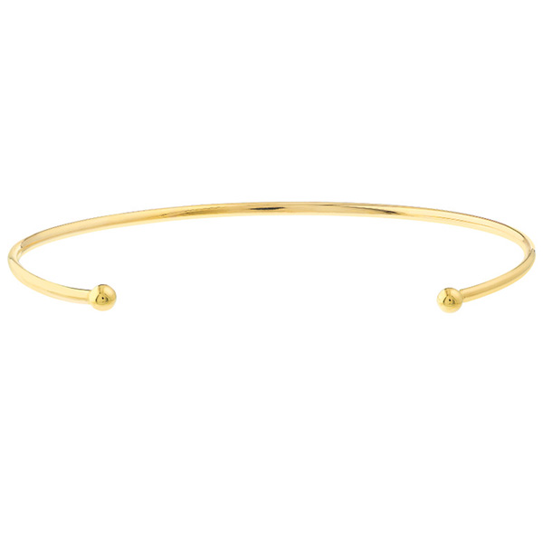 14k Yellow Gold Cuff Bangle Bracelet with Beaded Ends